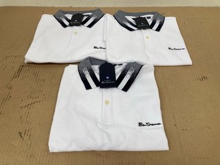 3 X BEN SHERMAN MENS LOGO PRINT POLO SHIRTS IN WHITE SIZE: XL: LOCATION - F16