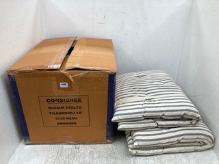 BOX OF MADAM STOLTZ 4 PIECE PRINTED COTTON MATTRESS IN OFF WHITE/GREY: LOCATION - F14