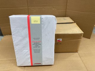 BOX OF JOHN LEWIS AND PARTNERS SUPER KING SIZE COMFY AND RELAXED BAMBOO VISCOSE AND LINEN DUVET SETS IN GREY RRP - £500: LOCATION - F12