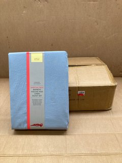 BOX OF JOHN LEWIS AND PARTNERS KING SIZE COMFY AND RELAXED BAMBOO VISCOSE AND LINEN DUVET SETS IN LIGHT BLUE RRP - £440: LOCATION - F8