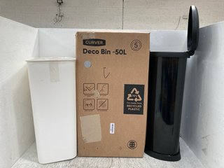 3 X ASSORTED BINS TO INCLUDE CURVER DECO 40L BIN IN SILVER: LOCATION - E2