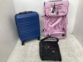 3 X ASSORTED LUGGAGE ITEMS TO INCLUDE KONO SMALL CABIN HARDSHELL TRAVEL SUITCASE IN NAVY: LOCATION - G4