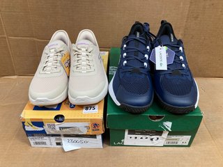 LACOSTE MENS TEXTILE MESH LACE UP TRAINERS IN NAVY SIZE: 7.5 TO INCLUDE SKECHERS GO WALK FLEX GRAND ENTRY TRAINERS IN OFF WHITE SIZE: 5: LOCATION - G8