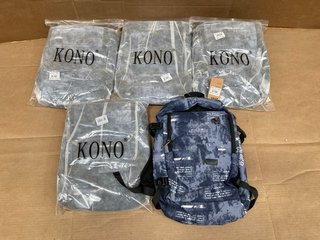 QTY OF KONO LOGO PRINT PATTERNED BACKPACKS IN GREY/WHITE: LOCATION - G8