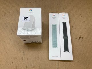 GOOGLE PIXEL STAND IN WHITE TO INCLUDE 2 X GOOGLE PIXEL WATCH BAND IN IVY AND SAGE: LOCATION - E5