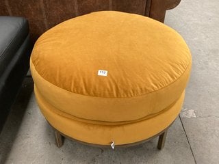 TREYFORD FOOTSTOOL IN PLACIDO SAFFRON PLUSH VELVET AND BRASS - RRP £699: LOCATION - B4