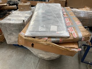 PALLET OF ASSORTED ITEMS TO INCLUDE DOUBLE HEADBOARD UNIT IN GREY: LOCATION - A6 (KERBSIDE PALLET DELIVERY)