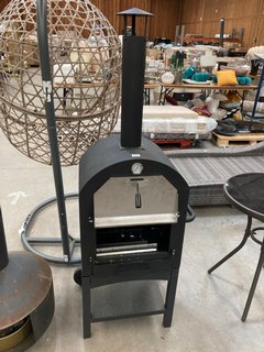 OUTDOOR GARDEN CHIMNEY STYLE PIZZA OVEN IN CHARCOAL AND STAINLESS STEEL FINISH: LOCATION - D7