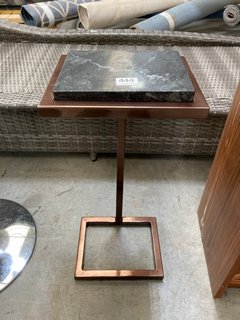 SMALL CONTEMPORARY STYLE SIDE TABLE IN BRONZE EFFECT FINISH WITH BLACK MARBLE TOP: LOCATION - D7