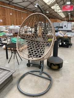 HANGING GARDEN OUTDOOR POD CHAIR IN NATURAL RATTAN AND GREY: LOCATION - D7 (KERBSIDE PALLET DELIVERY)