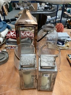 (COLLECTION ONLY) QTY OF ASSORTED HOMEWARE TO INCLUDE MEDIUM LANTERN IN POLISHED COPPER AND CLEAR GLASS FINISH: LOCATION - D7