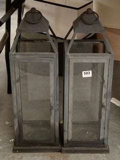 (COLLECTION ONLY) 2 X RUSTIC VINTAGE STYLE LANTERNS IN GREY AND CLEAR GLASS FINISH: LOCATION - D7