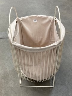 VINTAGE STYLE WIRE LAUNDRY BASKET WITH NATURAL FABRIC LAUNDRY BAG SECTION IN VINTAGE CREAM FINISH: LOCATION - B7