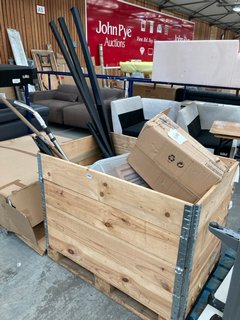 PALLET OF ASSORTED ITEMS TO INCLUDE METAL SHELVING FRAME COMPONENTS: LOCATION - A2 (KERBSIDE PALLET DELIVERY)