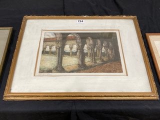 A SIGNED PRINT, THE CLOISTERS OF ST. BERTRAND DES COMMINGES, FRAMED AND GLAZED: LOCATION - PB