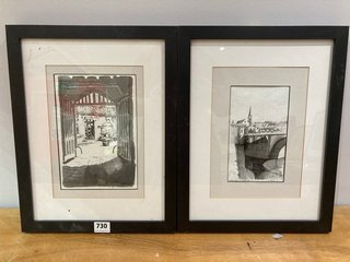 A PAIR OF FRENCH MONOCHROME PRINTS, FRAMED AND GLAZED: LOCATION - PB