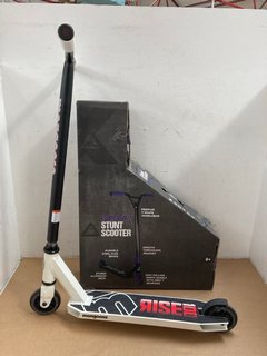 MONGOOSE STUNT SCOOTER IN WHITE TO INCLUDE X RATED PURPLE AND BLACK STUNT SCOOTER: LOCATION - BR4