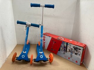 MICRO KIDS SPRITE SCOOTER TO INCLUDE 2 X KIDS EVO SPARE & REPAIRS SCOOTERS IN BLUE: LOCATION - BR4