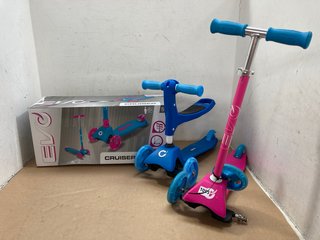 3 X ASSORTED EVO KIDS SCOOTERS TO INCLUDE EVO SCOOTER WITH SEAT IN BLUE: LOCATION - BR4