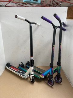 2 X INVERT CHROME STUNT SCOOTERS TO INCLUDE MONGOOSE RISE 100 STUNT SCOOTER IN WHITE: LOCATION - BR5