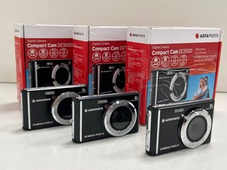 3X AGFAPHOTO REALISHOT DC5500 DIGITAL CAMERAS IN BLACK. (WITH ACCESSORIES AS PHOTOGRAPHED) [JPTM121918]. THIS PRODUCT IS FULLY FUNCTIONAL AND IS PART OF OUR PREMIUM TECH AND ELECTRONICS RANGE