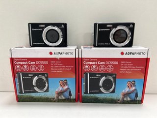 2X AGFAPHOTO REALISHOT DC5500 DIGITAL CAMERAS IN BLACK. (WITH ACCESSORIES AS PHOTOGRAPHED) [JPTM121922]. THIS PRODUCT IS FULLY FUNCTIONAL AND IS PART OF OUR PREMIUM TECH AND ELECTRONICS RANGE