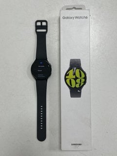 SAMSUNG GALAXY WATCH 6 44MM LTE SMARTWATCH IN GRAPHITE: MODEL NO SM-R945F (WITH BOX & CHARGER CABLE, MINOR COSMETIC IMPERFECTION ON WATCH FACE) [JPTM121933]. THIS PRODUCT IS FULLY FUNCTIONAL AND IS P