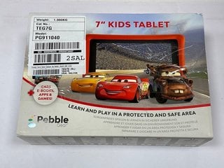 PEBBLE GEAR 7" KIDS DISNEY PIXAR CARS 16 GB TABLET WITH WIFI (ORIGINAL RRP - £99) IN RED. (WITH BOX & ALL ACCESSORIES) [JPTM121920]. THIS PRODUCT IS FULLY FUNCTIONAL AND IS PART OF OUR PREMIUM TECH A