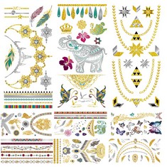 40 X URAQT BRONZING TATTOO STICKER, 9 SHEETS METALLIC FAKE TEMPORARY TATTOOS FOR WOMEN GIRLS, WATERPROOF BODY STICKERS EASY TO REMOVE FOR SKIN, BODY ART STICKER PARTY FAVORS DECORATIONS BIRTHDAY SUPP