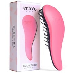 QUANTITY OF CRAVE NATURALS GLIDE DETANGLER HAIR BRUSH - PERFECT TANGLE TEEZER FOR CURLY HAIR, STRAIGHT HAIR, WET OR DRY, AND A GREAT STOCKING FILLER - DETANGLE HAIR BRUSH FOR WOMEN, MEN, AND KIDS - P