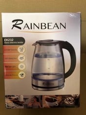 8 X RAINBEAN ELECTRIC KETTLE WATER BOILER, 1.8L ELECTRIC TEA KETTLE, HOT WATER BOILER WITH LED LIGHT, AUTO SHUT-OFF & BOIL DRY PROTECTION, GLASS BLACK, EK232-RBUK01 - TOTAL RRP £102: LOCATION - B RAC