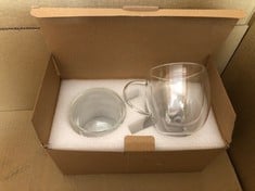 QUANTITY OF ASSORTED ITEMS TO INCLUDE ALIMOTA 250ML GLASS COFFEE CUPS, INSULATED DOUBLE WALLED COFFEE GLASSES SET OF 2, HEAT RESISTANT CUP DRINKING GLASSES, MICROWAVE SAFE GLASS COFFEE MUGS, LATTE, C