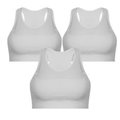 8 X RUBYRUNK 3 PIECE SPORTS BRA WIDE SHOULDER STRAP STYLE, WOMEN'S SPORTS BRAS BUILT-IN BRA CROP TOPS VEST IS SUITABLE FOR YOGA AND FITNESS MOTION (BLACK, WHITE, GRAYISH GREEN) - TOTAL RRP £93: LOCAT