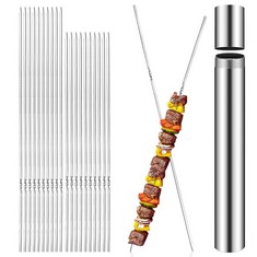 17 X KICHVOE 20PCS STAINLESS STEEL BBQ SKEWERS KEBAB SKEWERS METAL GRILL SKEWERS KABOBS SKEWERS WITH STORAGE TUBE FOR OUTDOOR CAMPFIRE-35 & 40 CM - TOTAL RRP £209: LOCATION - B RACK