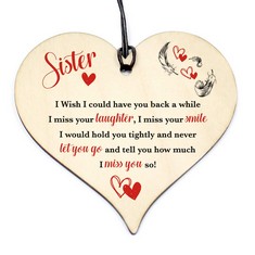 35 X SISTER HAVE YOU BACK WOOD LOVE HEART SIGN MEMORIAL BIRTHDAY CHRISTMAS GIFT GRAVE #1151 - TOTAL RRP £134: LOCATION - C RACK