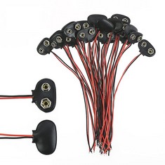 QUANTITY OF 30 PACKS 9V BATTERY CLIP CONNECTOR BUCKLE, FAUX LEATHER HOUSING T TYPE 1 TYPE 15CM BLACK AND RED CABLES FOR 9V BATTERY AND HOLDERS (T) - TOTAL RRP £286: LOCATION - D RACK