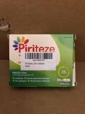 37X PIRITEZE ALLERGY TABLETS 30X 10MG TABLETS RRP £139: LOCATION - D RACK