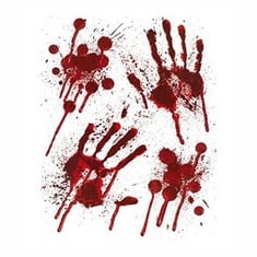 46 X HALLOWEEN WINDOW STICKERS BLOODY HANDPRINT WITH BLOOD SPLATTER HAND STICKERS PERFECT DECORATION FOR HORROR CLINGS THEMED HALLOWEEN PARTY HOME WINDOW DOOR DECOR RED COLOUR (PACK OF 1) - TOTAL RRP