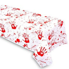 28 X PPTABOLD HALLOWEEN TABLECLOTH - 137 X 274 CM PLASTIC TABLE COVER DECORATION, SCARY BLOODY RECTANGLE TABLECLOTH WATERPROOF TABLE COVER FOR INDOOR OUTDOOR HALLOWEEN PARTY HOME DECORATIONS - TOTAL