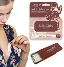 QUANTITY OF LUMORIA FASHION TAPE (75 PACK) DOUBLE SIDED BODY TAPE FOR CLOTHES, SUITABLE FOR ALL FABRIC TAPE AND SENSITIVE SKIN,  ADHESIVE DOUBLE SIDED TAPE FOR CLOTHES WITH TRAVEL TIN BOX - TOTAL RRP