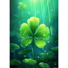 QUANTITY OF 5D DIAMOND PAINTING KIT, PAINTING BY NUMBERS KIT - DIY CARTOON GREEN LEAF GRASS THEME FULL RHINESTONE ART PICTURE, CRAFT SUPPLIES FOR KIDS AND ADULTS, PERFECT HOME WALL DECOR GIFT - 12*16