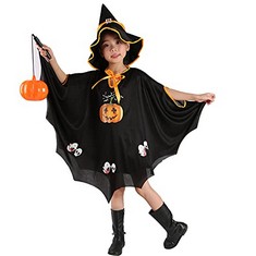 33 X HOMEMALL PUMPKIN CAPE WITH HAT FOR KIDS CARNIVAL COSTUME GIRLS BOYS WITCH COSTUME WITH HOOD FOR CARNIVAL HALLOWEEN COSPLAY PARTY, CAPE FOR HEIGHT 90-150CM, BLACK BAT CAPE - TOTAL RRP £165: LOCAT