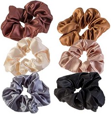 27 X VAGA SATIN HAIR SCRUNCHIES FOR WOMEN, 6 PACK ACCESSORIES FOR WOMEN SOFTER THAN SILK SCRUNCHIES FOR GIRLS - CUTE SCRUNCHIE CURLY HAIR TIES THICK HAIR, SCRUNCHY GIFTS STOCKING FILLERS - TOTAL RRP