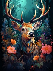 49 X GINFONR 5D DIY DIAMOND PAINTING DEER FLOWER BY NUMBER KITS FULL DRILL FOR ADULTS, PAINT WITH DIAMONDS ART ANIMAL CROSS STITCH EMBROIDERY RHINESTONE CRAFT FOR HOME WALL DECOR 12X16 INCH - TOTAL R