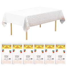 QUANTITY OF ASSORTED ITEMS TO INCLUDE YANGTE 6 PACK PARTY TABLECLOTHS DISPOSABLE PLASTIC TABLE COVERS 54" X 108" ROSE GOLD DOT CONFETTI RECTANGULAR TABLECLOTHS FOR PICNIC WEDDINGS BIRTHDAY PARTIES RR