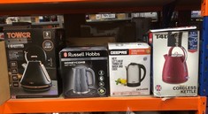 QUANTITY OF KITCHEN & APPLIANCES ITEMS TO INCLUDE RUSSELL HOBBS HONEYCOMB ELECTRIC 1.7L CORDLESS KETTLE (FAST BOIL 3KW, GREY PREMIUM PLASTIC, MATT & HIGH GLOSS FINISH, REMOVABLE WASHABLE ANTI-SCALE F