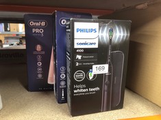 QUANTITY OF HEALTH & BEAUTY ITEMS TO INCLUDE PHILIPS SONICARE 4100 - PHILIPS SONICARE ELECTRIC TOOTHBRUSH FOR ADULTS WITH 1 X PHILIPS W2 OPTIMAL WHITE SONIC BRUSH HEAD IN BLACK, SLIM TRAVEL CASE AND