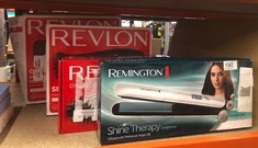 QUANTITY OF HEALTH & BEAUTY ITEMS TO INCLUDE REMINGTON SHINE THERAPY HAIR STRAIGHTENER WITH ADVANCED CERAMIC COATING INFUSED WITH MOROCCAN ARGAN OIL FOR SLEEK & SMOOTH GLIDE, FLOATING PLATES, DIGITAL