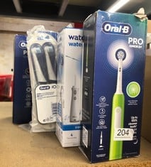 QUANTITY OF HEALTH & BEAUTY ITEMS TO INCLUDE ORAL-B PRO JUNIOR KIDS ELECTRIC TOOTHBRUSH, 1 TOOTHBRUSH HEAD, 3 MODES WITH KID-FRIENDLY SENSITIVE MODE, FOR AGES 6+, 2 PIN UK PLUG, GREEN: LOCATION - B