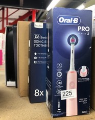 QUANTITY OF HEALTH & BEAUTY ITEMS TO INCLUDE ORAL-B PRO 3 ELECTRIC TOOTHBRUSHES FOR ADULTS, 1 3D WHITE TOOTHBRUSH HEAD, 3 MODES WITH TEETH WHITENING, 2 PIN UK PLUG, 3000, PINK: LOCATION - B